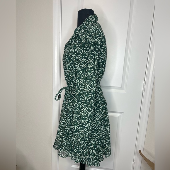 Zara Long Sleeve Belted Dark Green Floral Print Mini Dress - Picture 3 of 9